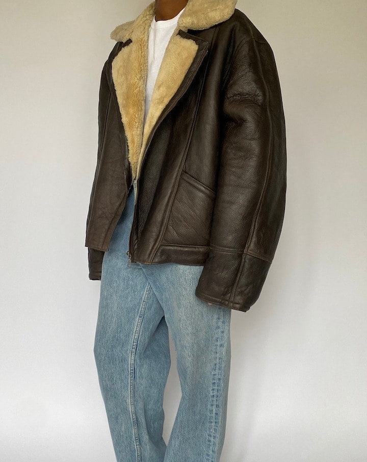 VINTAGE BROWN OVERSIZED SHEARLING LEATHER JACKET 5014