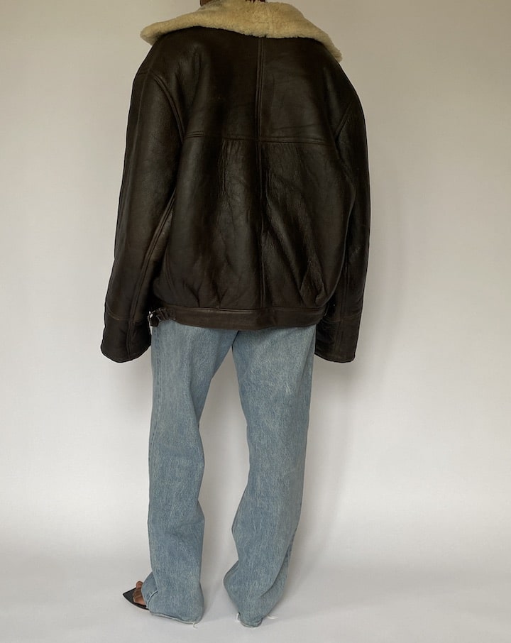 VINTAGE BROWN OVERSIZED SHEARLING LEATHER JACKET 5014