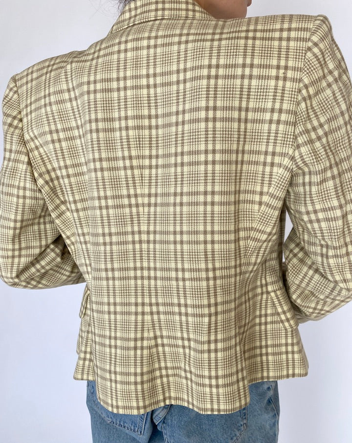 VINTAGE CHECKED BEIGE BLAZER 4798