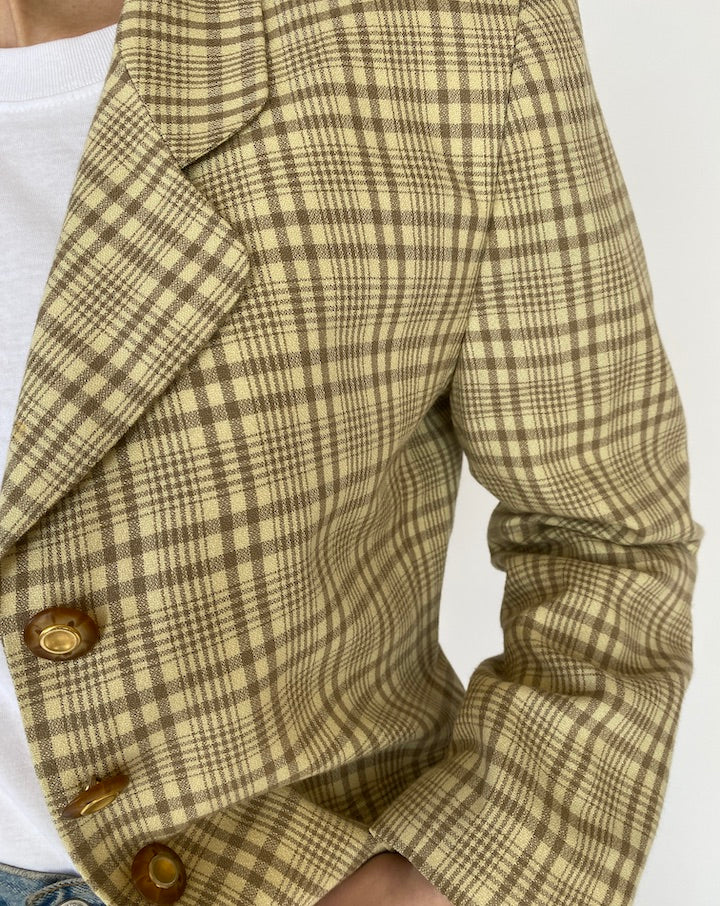 VINTAGE CHECKED BEIGE BLAZER 4798