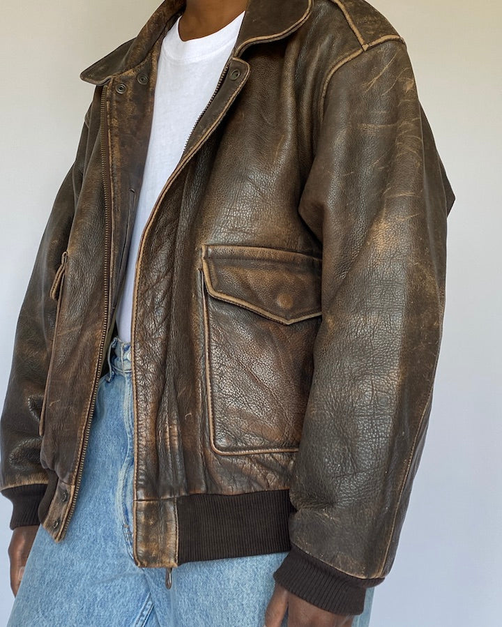 VINTAGE BROWN BOMBER LIKE LEATHER JACKET 4971