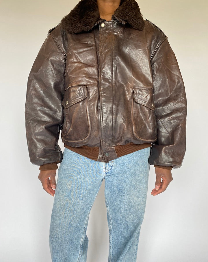 VINTAGE DARK BROWN BOMBER LEATHER JACKET 4925
