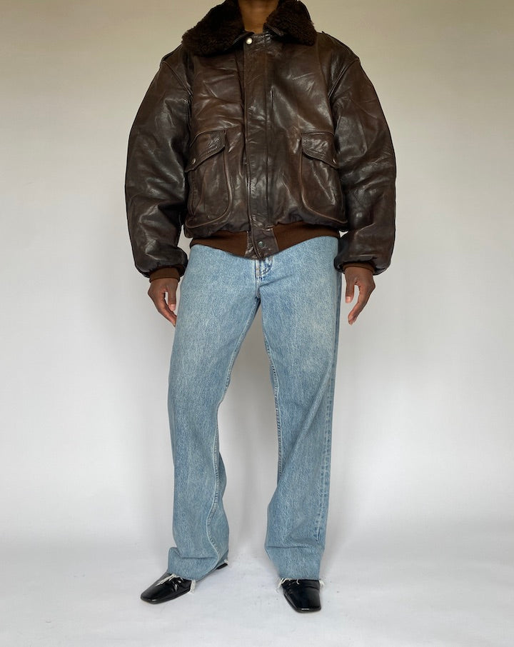 VINTAGE DARK BROWN BOMBER LEATHER JACKET 4925