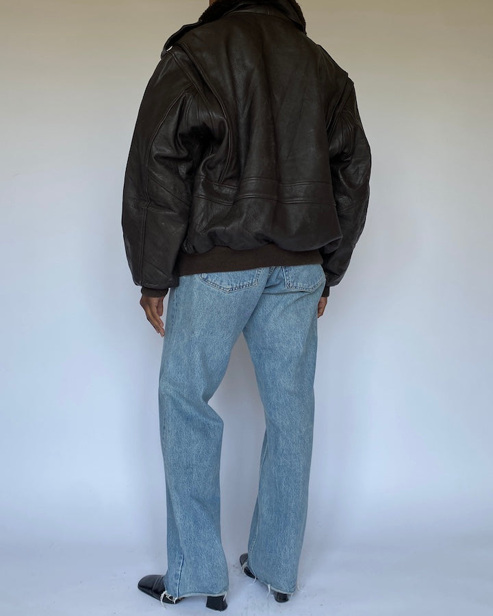 VINTAGE DARK BROWN BOMBER LIKE LEATHER JACKET 4927