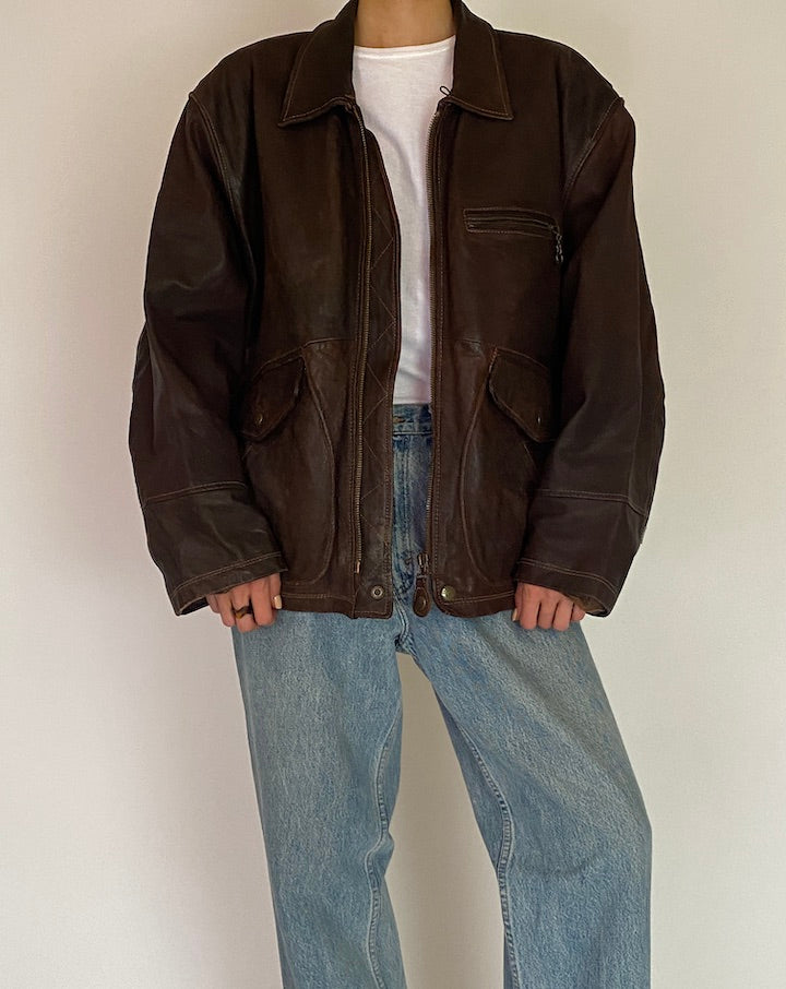 VINTAGE DARK BROWN LEATHER JACKET 5209