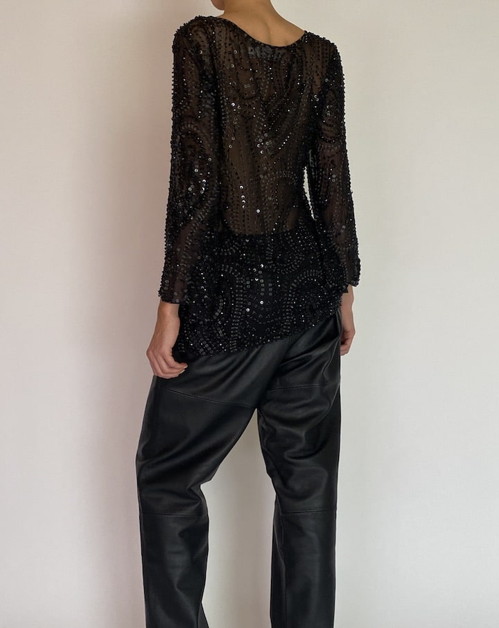 VINTAGE BLACK SEE THROUGH SEQUIN TOP 4770