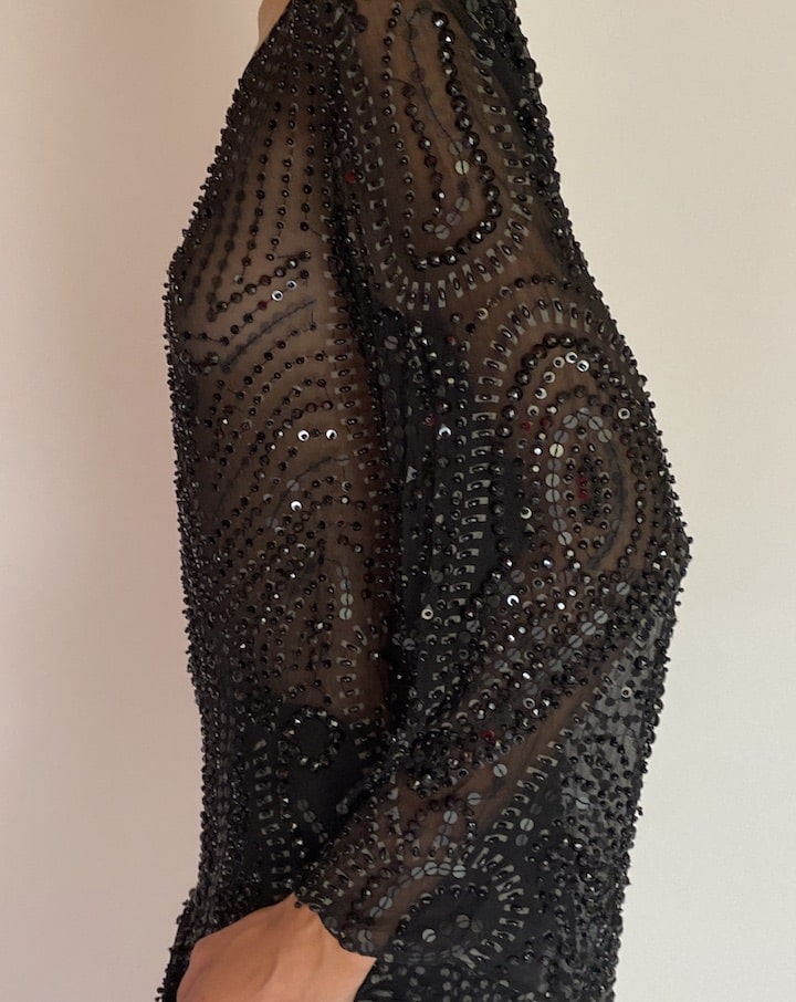 VINTAGE BLACK SEE THROUGH SEQUIN TOP 4770