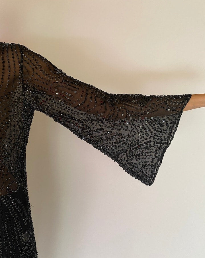 VINTAGE BLACK SEE THROUGH SEQUIN TOP 4770