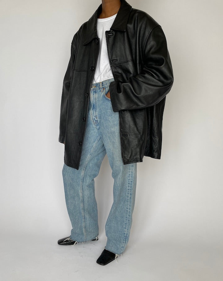 VINTAGE BLACK OVERSIZED LEATHER JACKET 4865
