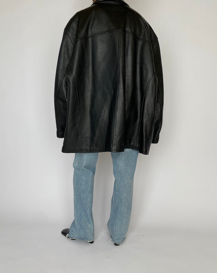 VINTAGE BLACK OVERSIZED LEATHER JACKET 4865