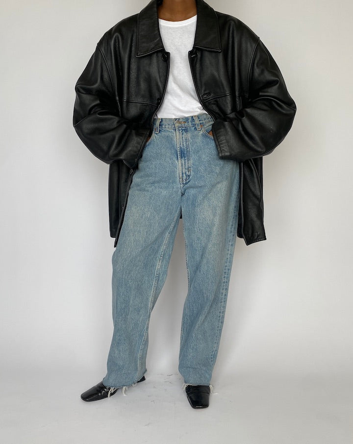 VINTAGE BLACK OVERSIZED LEATHER JACKET 4865