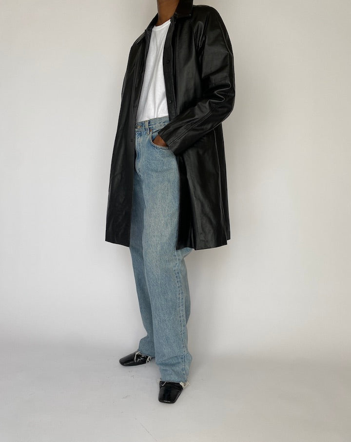 VINTAGE BLACK LONG LEATHER JACKET 4816