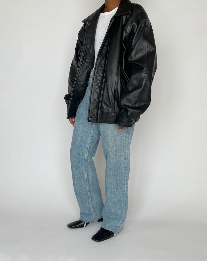 VINTAGE OVERSIZED BLACK LEATHER JACKET 5146