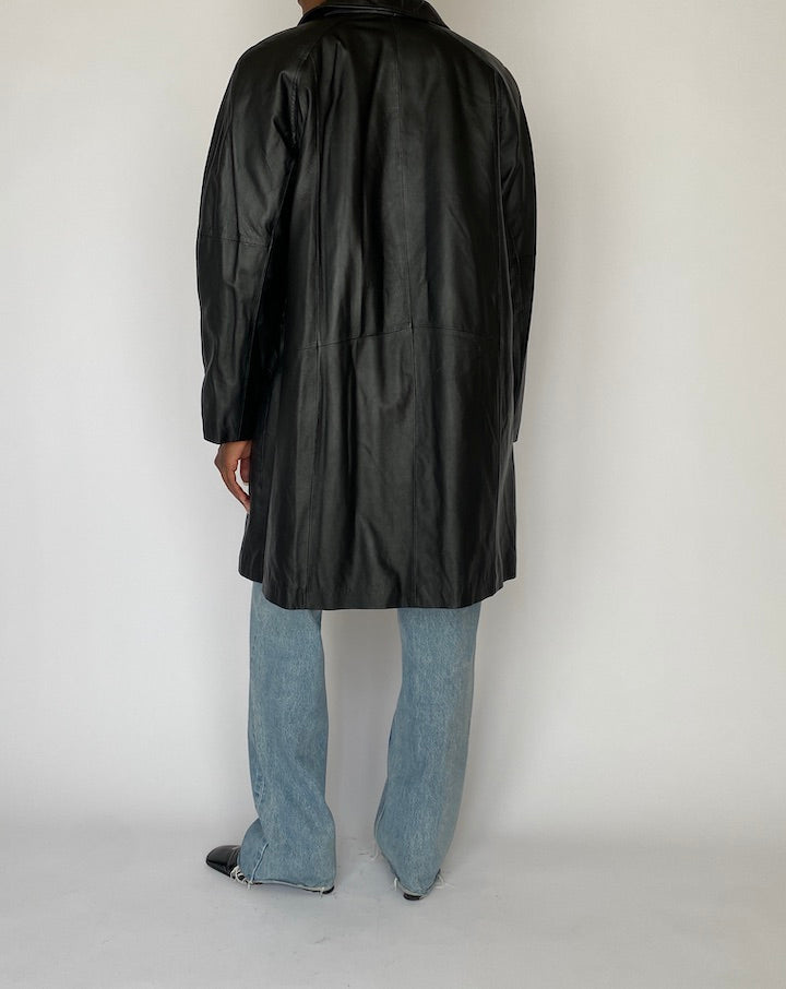 VINTAGE BLACK LONG LEATHER JACKET 4816