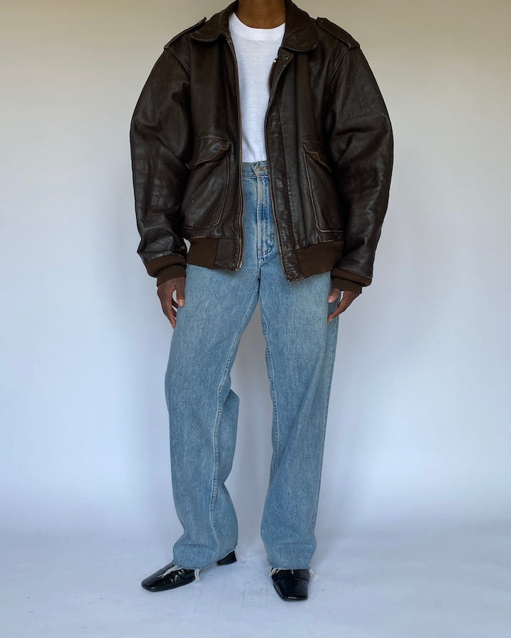 VINTAGE BROWN BOMBER LIKE LEATHER JACKET 4979