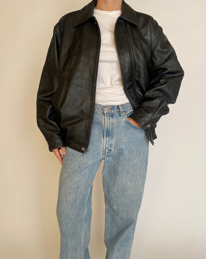 VINTAGE OVERSIZED BLACK LEATHER JACKET 4611