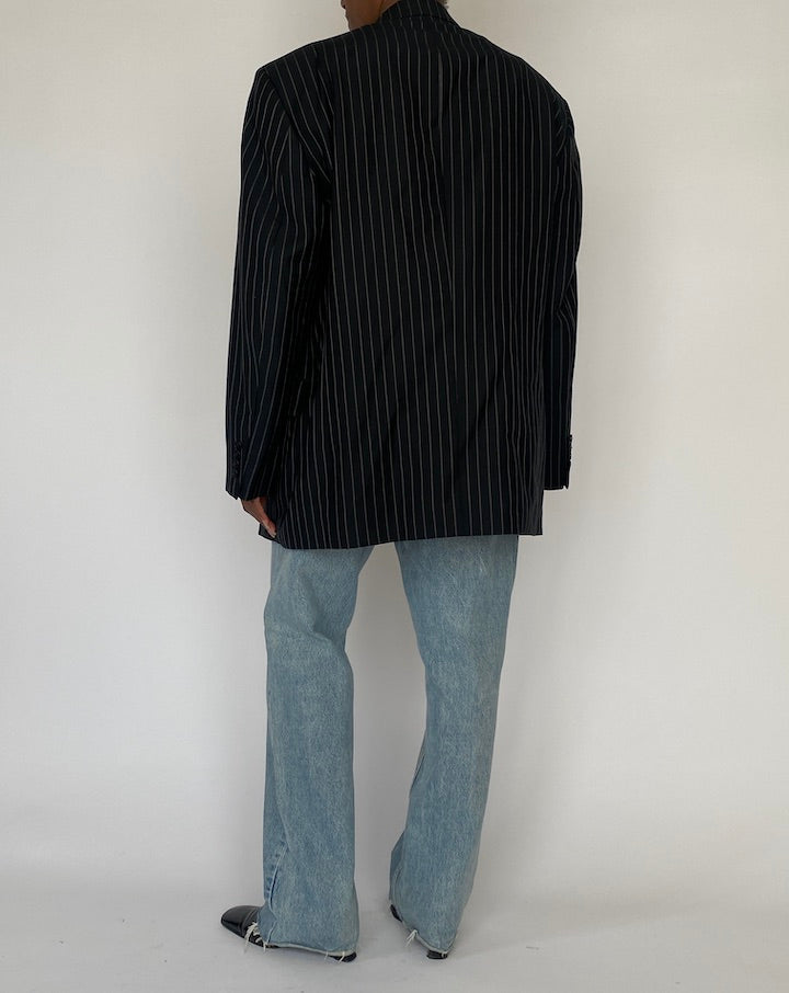 VINTAGE BLACK PINSTRIPED WOOL BLAZER 5161