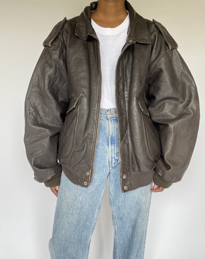 VINTAGE BROWN BOMBER LIKE LEATHER JACKET 4924