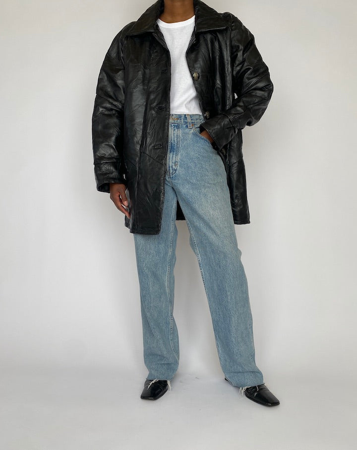 VINTAGE OVERSIZED BLACK TEXTURED LEATHER JACKET 4615