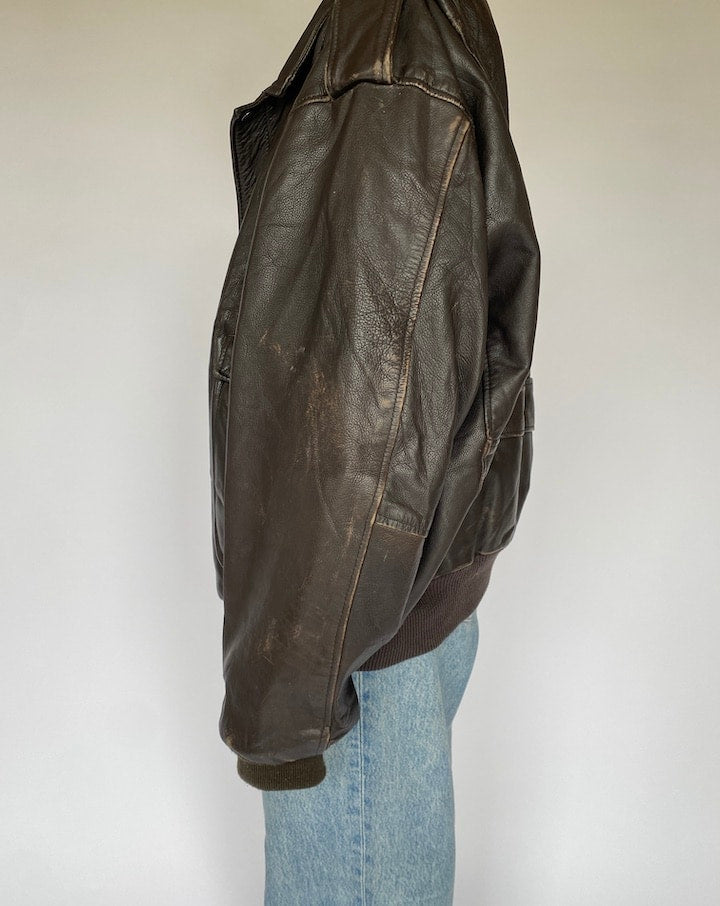 VINTAGE BROWN BOMBER LIKE LEATHER JACKET 4924