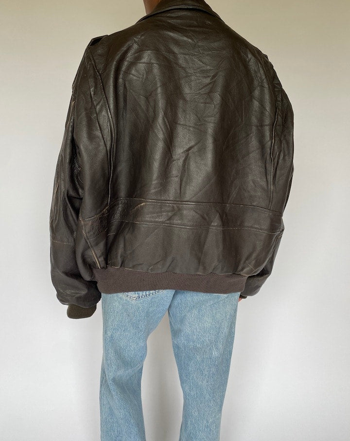 VINTAGE BROWN BOMBER LIKE LEATHER JACKET 4924