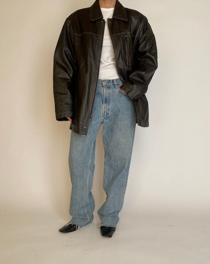 VINTAGE OVERSIZED DARK BROWN LEATHER JACKET 4608