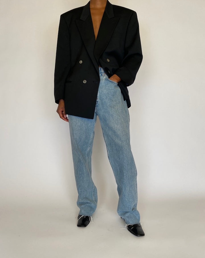 VINTAGE BLACK DOUBLE-BREASTED BLAZER 4454