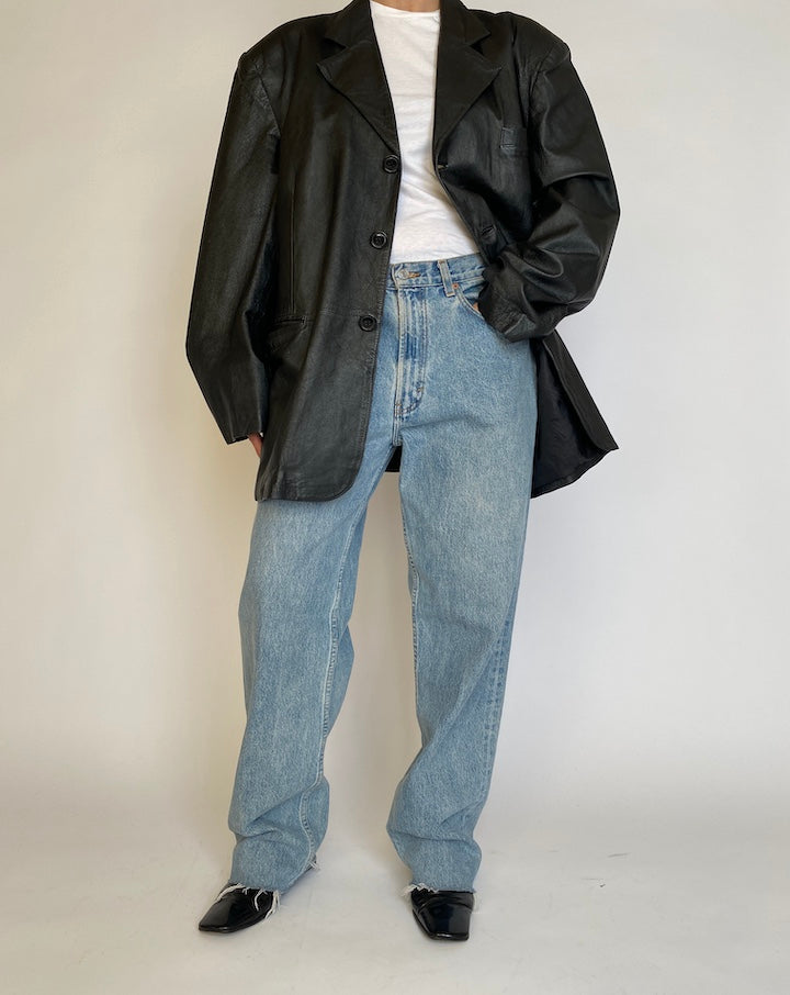 VINTAGE OVERSIZED BLACK LEATHER JACKET 4570