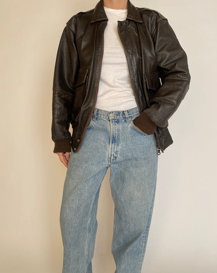 VINTAGE DARK BROWN LEATHER JACKET 4606