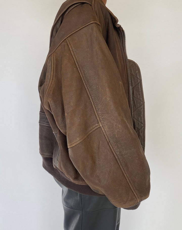 VINTAGE OVERSIZED BROWN LEATHER JACKET 5199
