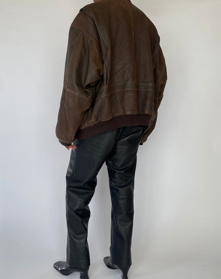 VINTAGE OVERSIZED BROWN LEATHER JACKET 5199