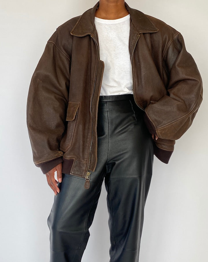 VINTAGE OVERSIZED BROWN LEATHER JACKET 5199