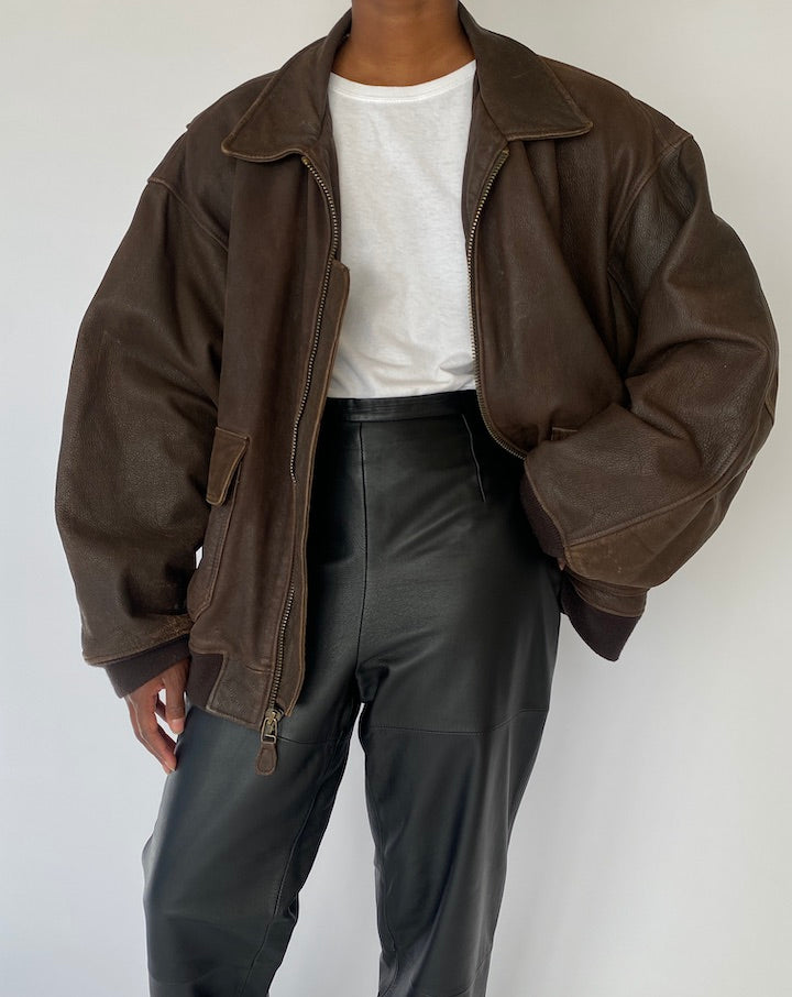 VINTAGE OVERSIZED BROWN LEATHER JACKET 5199