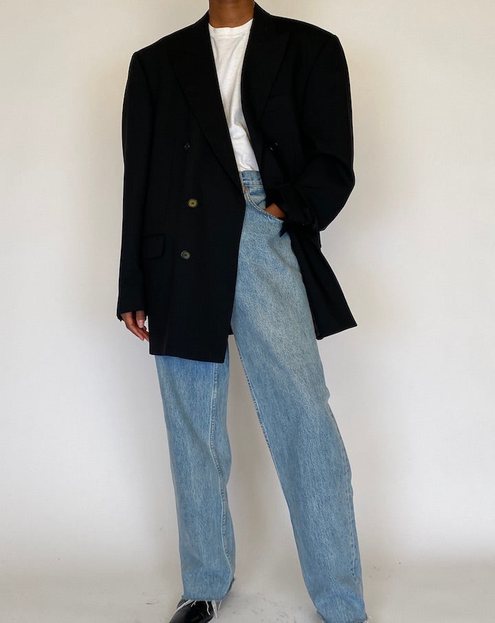 VINTAGE BLACK DOUBLE-BREASTED BLAZER 4497