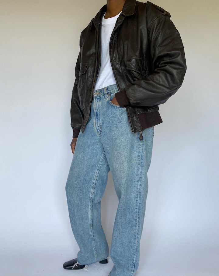Vintage Brown Bomber Like Leather Jacket 4935