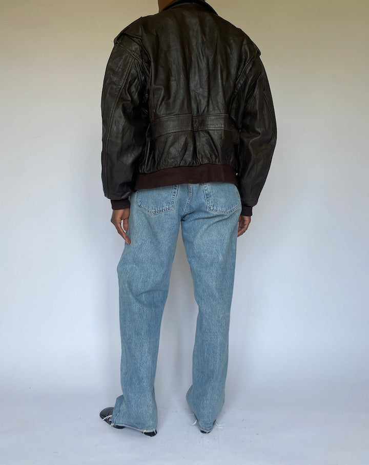 Vintage Brown Bomber Like Leather Jacket 4935