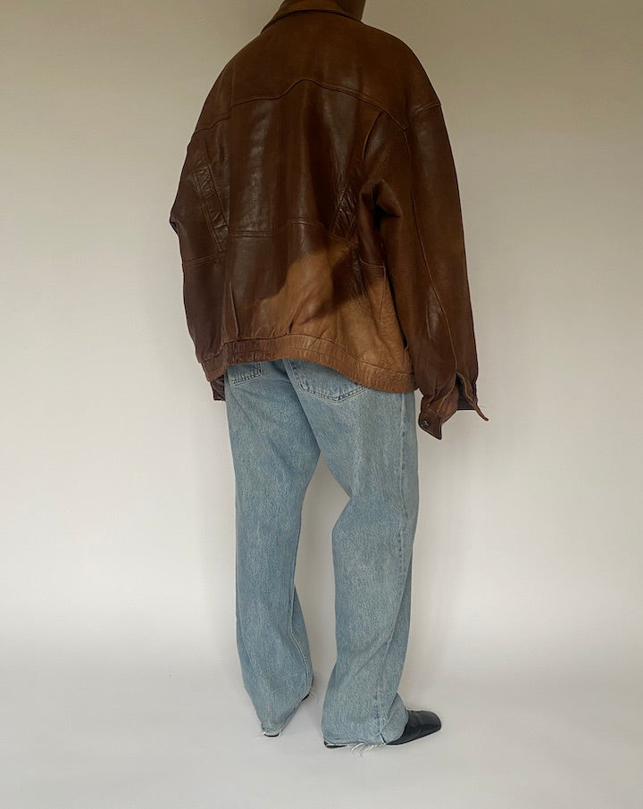 VINTAGE OVERSIZED BROWN BOMBER LEATHER JACKET 4876