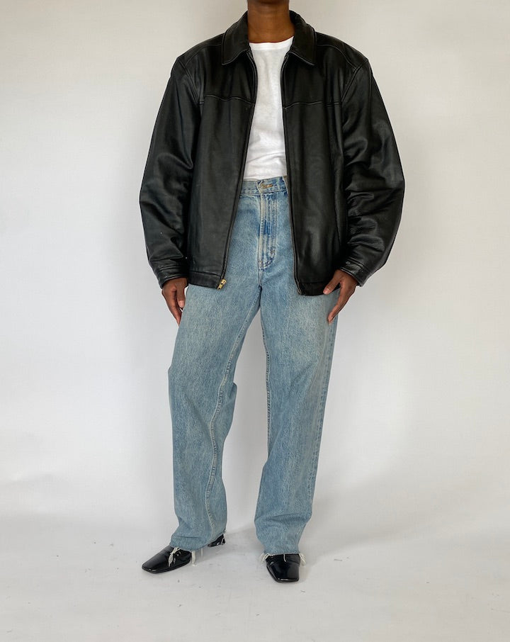 VINTAGE OVERSIZED BLACK LEATHER JACKET 5175