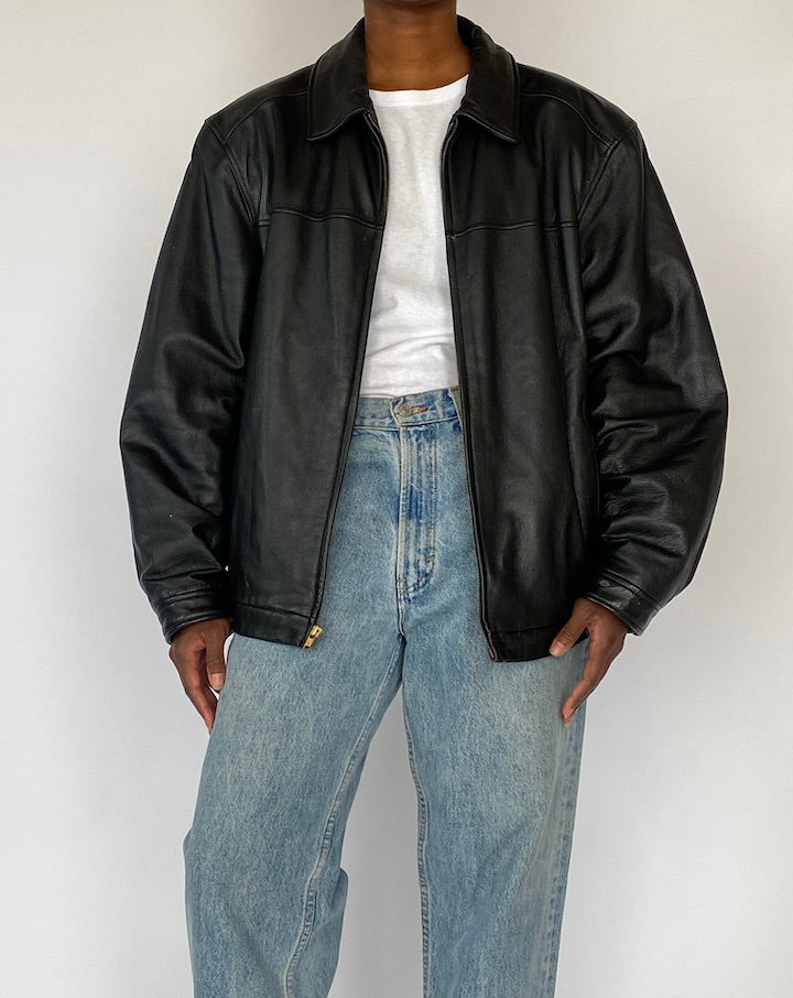 VINTAGE OVERSIZED BLACK LEATHER JACKET 5175