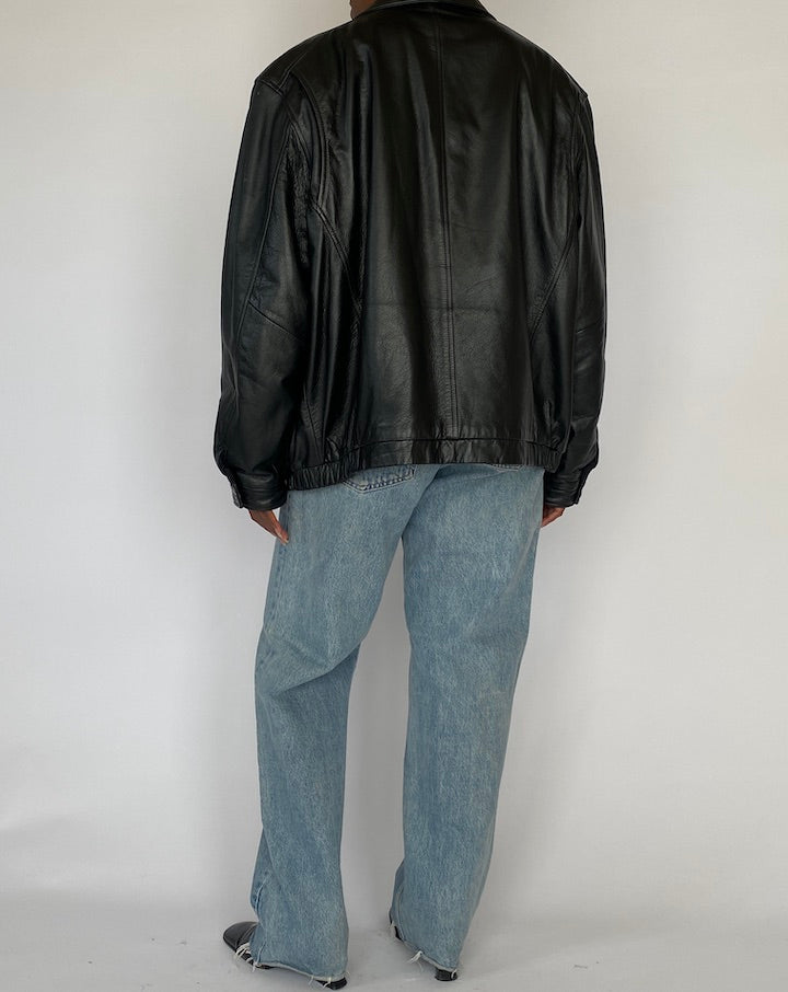 VINTAGE OVERSIZED BLACK LEATHER JACKET 5175