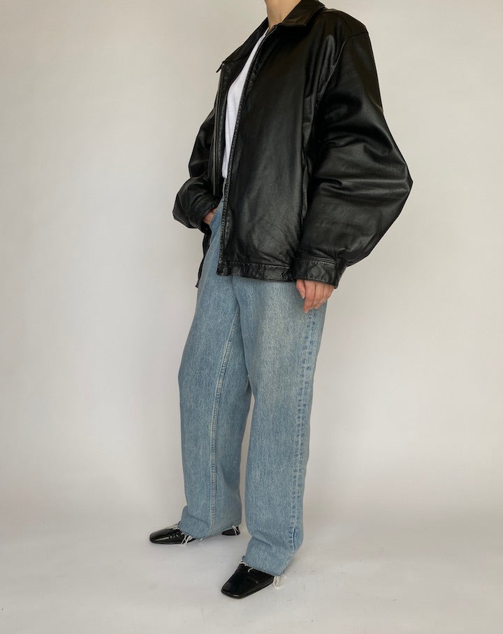 VINTAGE BLACK OVERSIZED LEATHER JACKET 4787