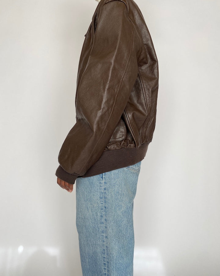 VINTAGE BROWN BOMBER LEATHER JACKET 4439