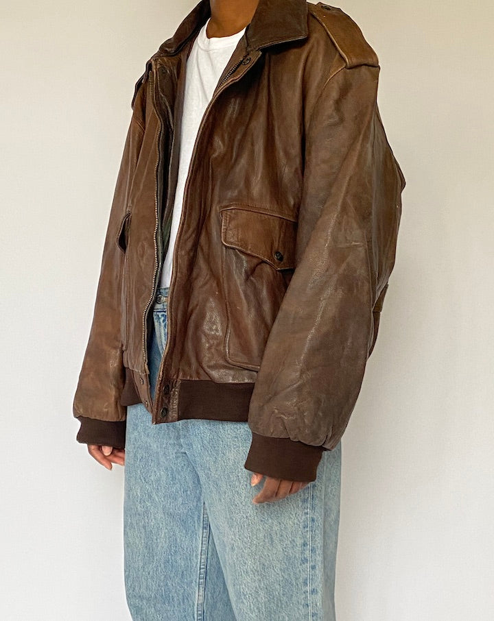 VINTAGE BROWN BOMBER LIKE LEATHER JACKET 5017