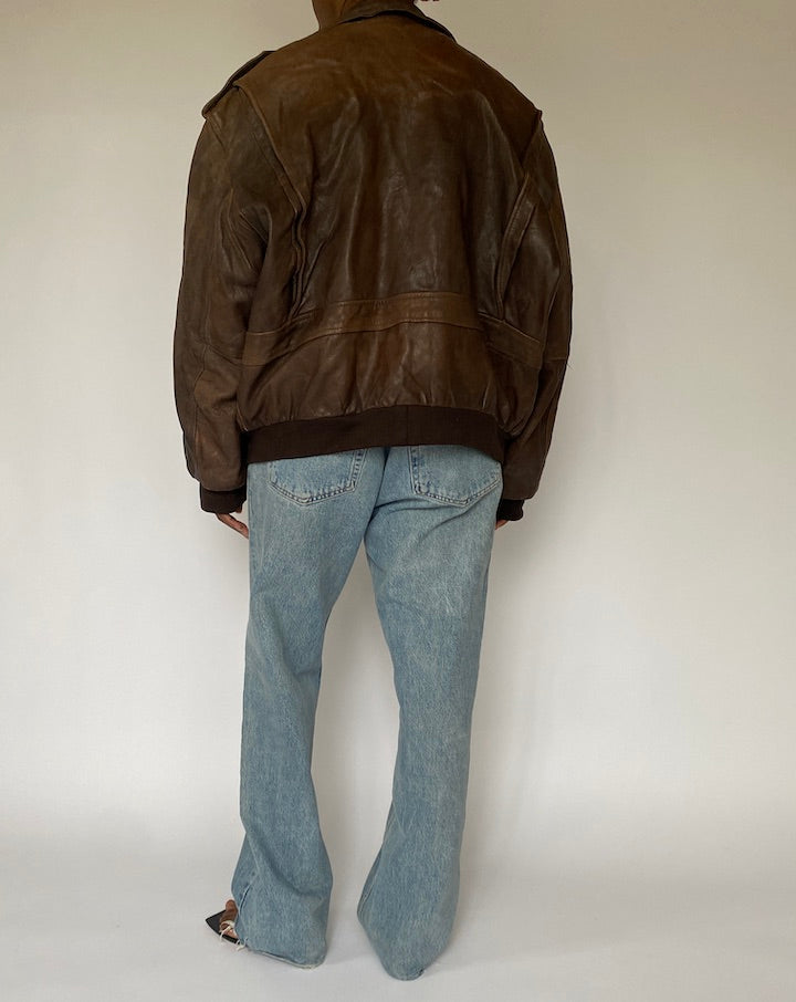 VINTAGE BROWN BOMBER LIKE LEATHER JACKET 5017