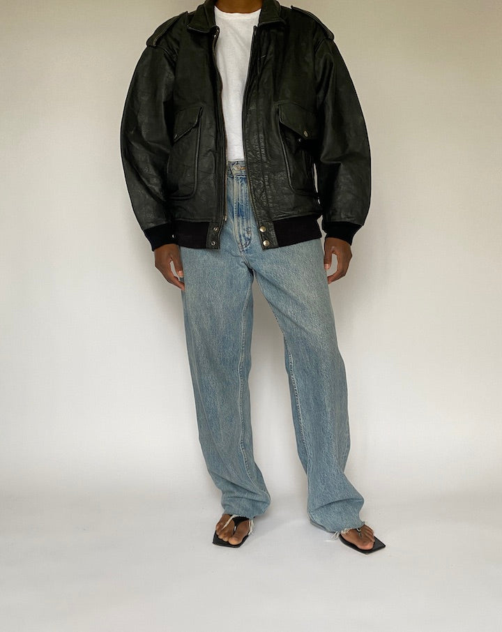 Vintage Black Leather Jacket 5015