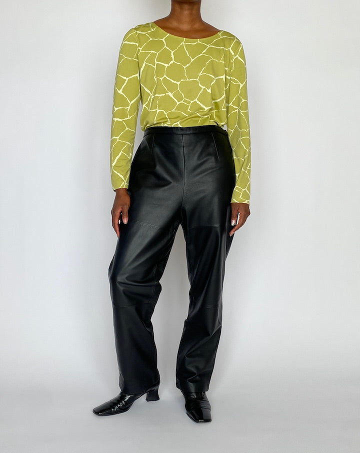 VINTAGE ANIMAL PRINTED GREEN LONG SLEEVE TOP 3752