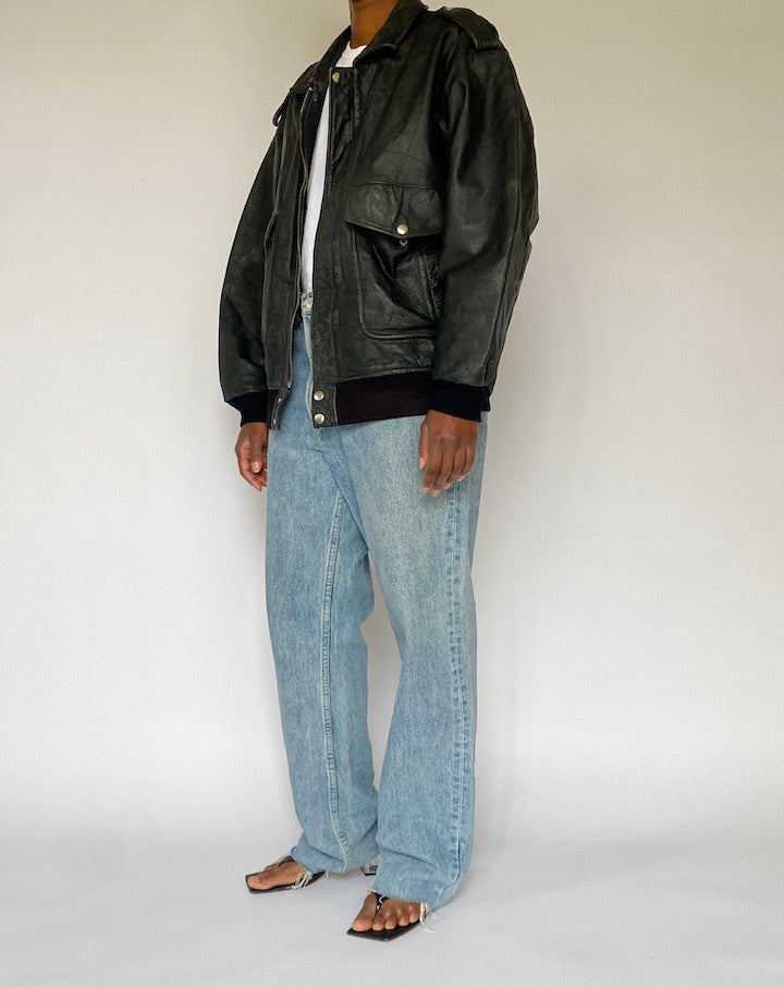 Vintage Black Leather Jacket 5015