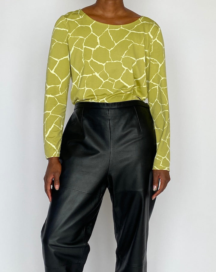 VINTAGE ANIMAL PRINTED GREEN LONG SLEEVE TOP 3752