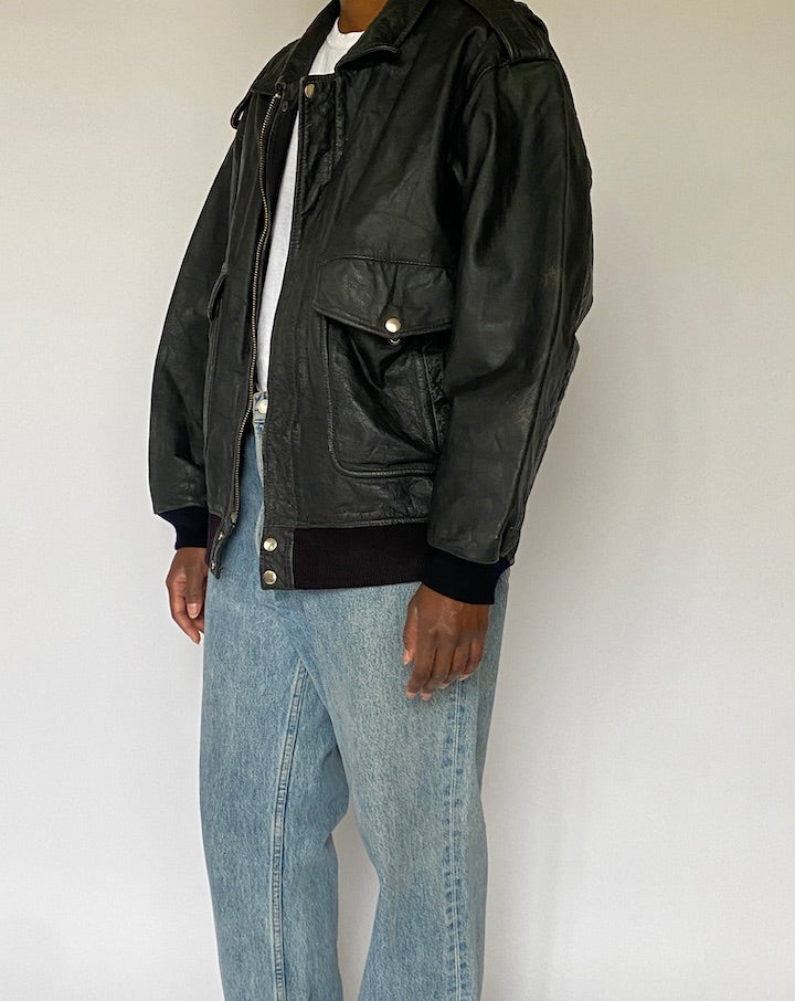 Vintage Black Leather Jacket 5015