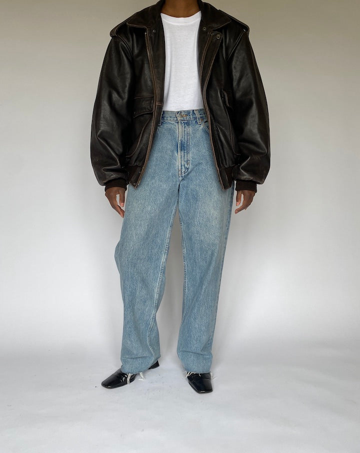 VINTAGE OVERSIZED DARK BROWN BOMBER LEATHER JACKET 4929